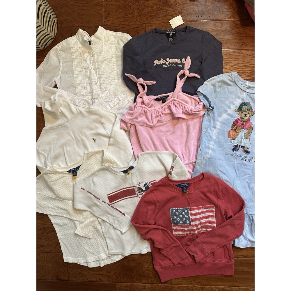 Polo Ralph Lauren Girls Size 6 7 8 10 Clothing Lot 8 Pcs Polo Bear Flag